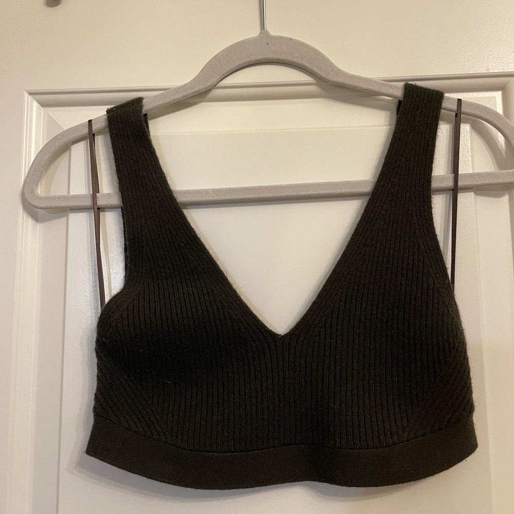 A.L.C. Dark Olive Ribbed Knit Cashmere Sweater Cami/bra top/crop sz M